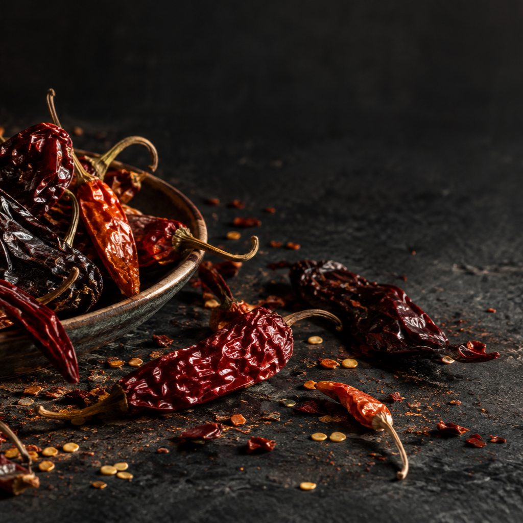Getrocknete Cayenne Chili bereit zum Mahlen